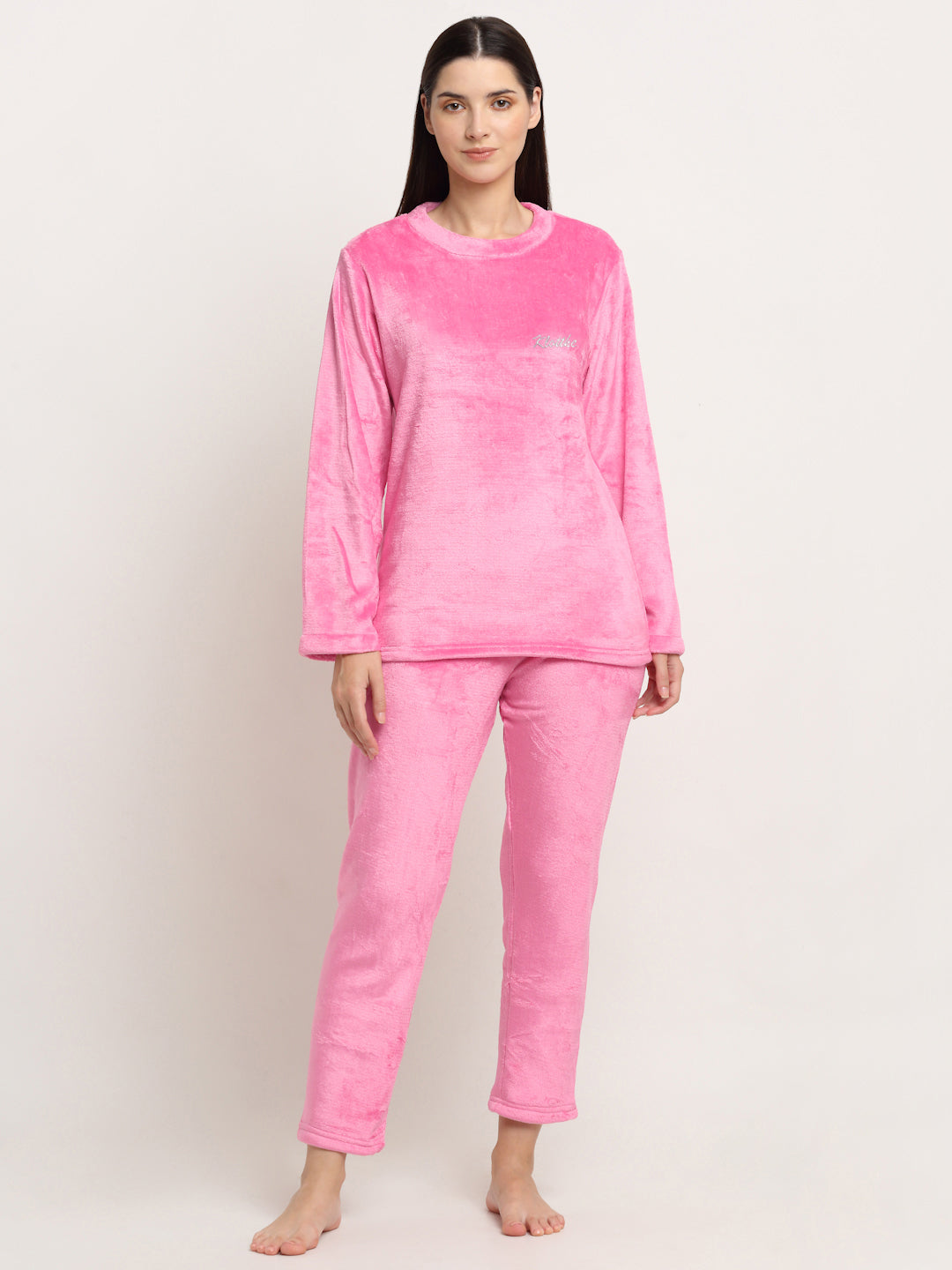 Klotthe Women Light Pink Solid Wool Blend Night Suit