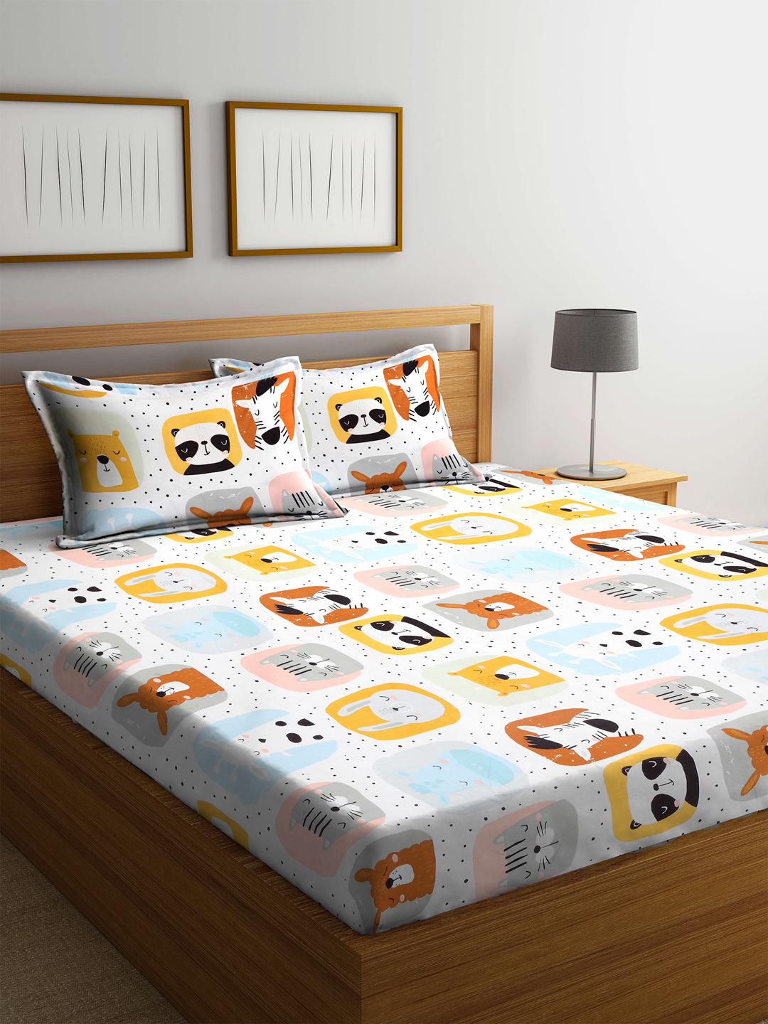 Special Kid's Edition King Size Panda Bed Sheet Set with 2 Pillow Covers by Klotthe® (250X220 cm)