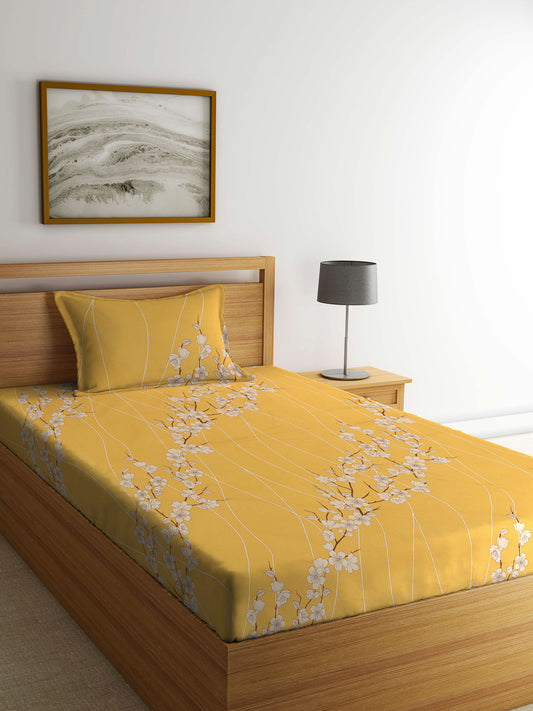 Klotthe Multicolor Floral 400 TC Pure Cotton Single Bedsheet with Pillow Cover