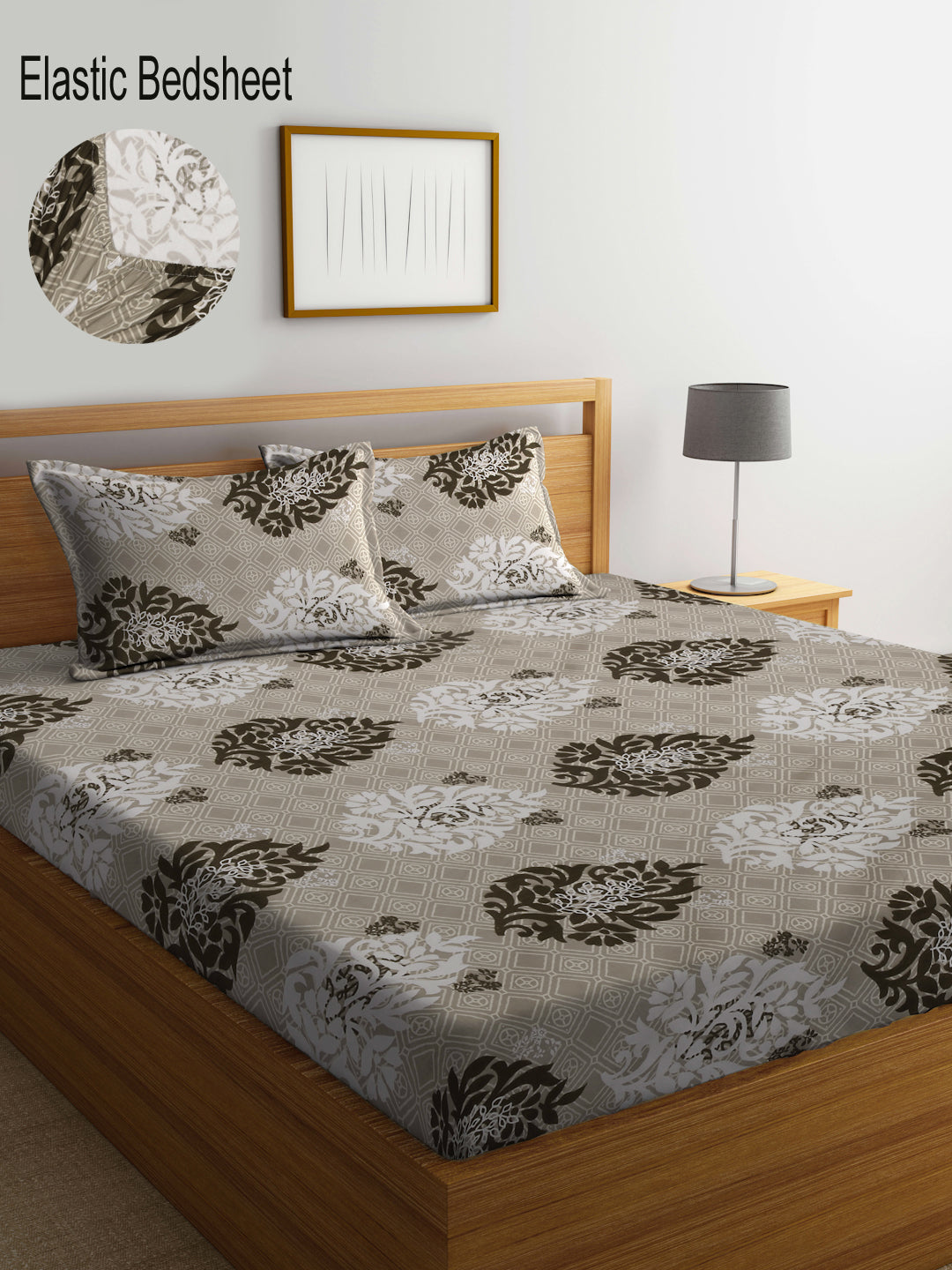 Klotthe Multi Abstract 300 TC Cotton Blend Fitted Double Bedsheet with 2 Pillow Covers