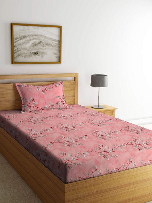 Klotthe Multicolor Floral 400 TC Pure Cotton Single Bedsheet with Pillow Cover