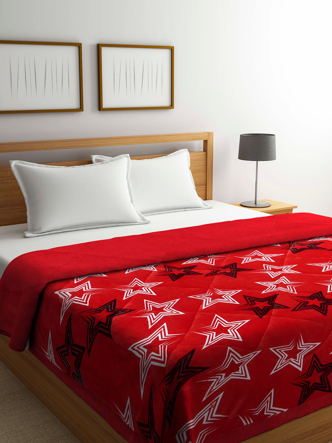 Klotthe Red Geometric Printed 800 GSM Heavy Winter Double Bed Quilt