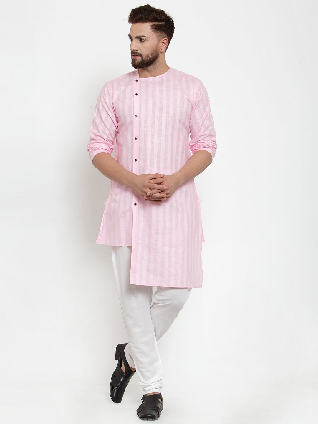 KLOTTHE Pink Cotton Self Design Kurta With Pyjama