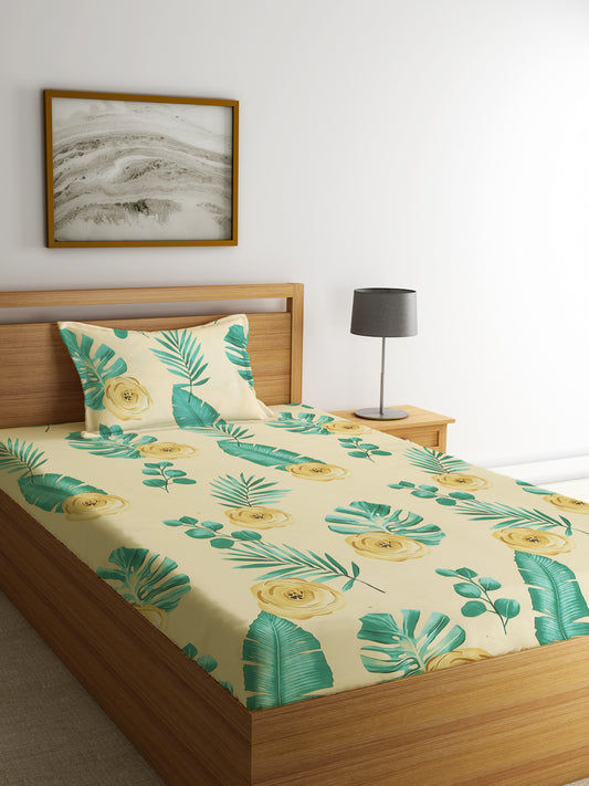 Klotthe Multi 210 TC Floral Cotton Blend Single Bed Sheet with Pillow Cover