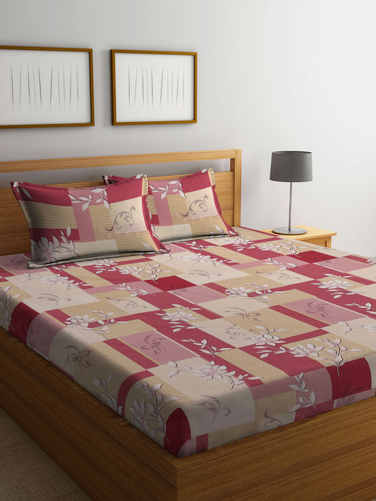 Klotthe Multicolor Floral 400 TC Pure Cotton Fitted Double Bedsheet with 2 Pillow Covers