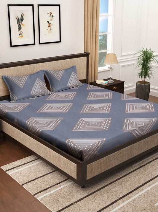 Klotthe Multicolor Geometric 300 TC Cotton Blend Double Bedsheet with 2 Pillow Covers