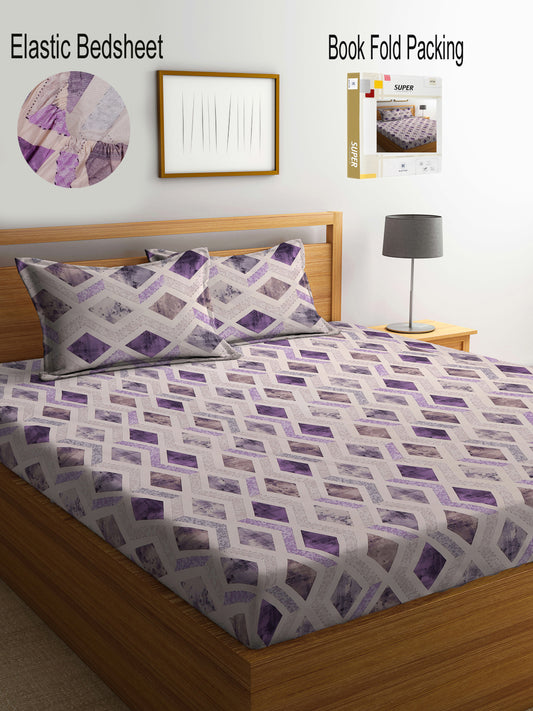Klotthe Multicolor Geometric 400 TC Pure Cotton Fitted Double Bedsheet Set in Book Fold Packing