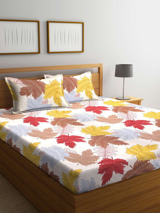 KLOTTHE Multi PolyCotton Floral 210 Thread Count Double King Bedsheet With 2 Pillow Covers (250X215 cm)