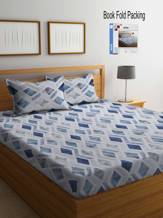 Klotthe Multicolor Geometric 400 TC Pure Cotton Double Bedsheet Set in Book Fold Packing