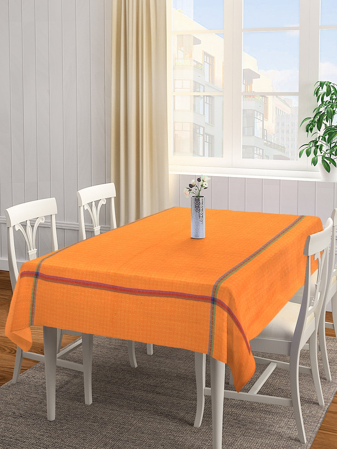 Klotthe Cotton Solid Square Orange Table Cover
