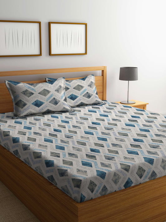 Klotthe Multicolor Geometric 400 TC Pure Cotton Double Bedsheet with 2 Pillow Covers