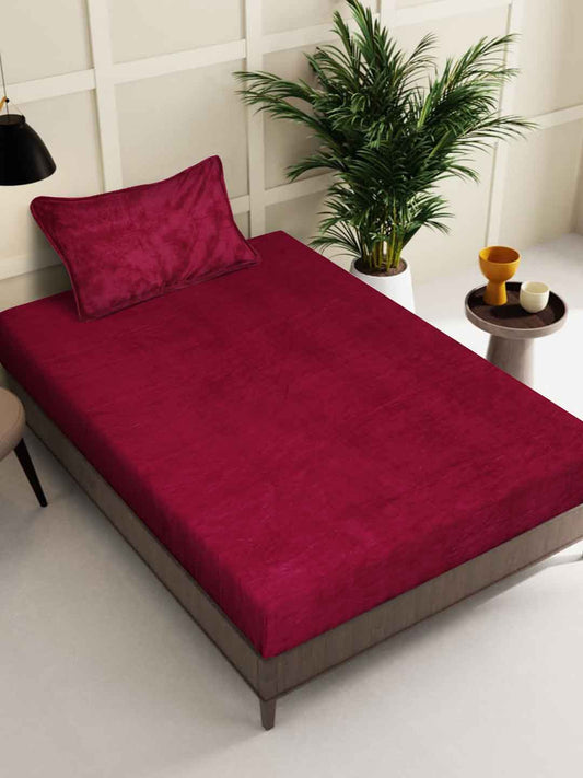 Klotthe Red Solid Woolen Single Bed Sheet with Pillow Cover
