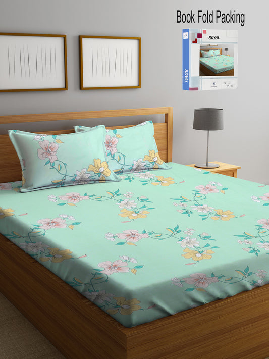 Klotthe Multi Floral 300 TC Cotton Blend Double Bed Sheet with 2 Pillow Covers in Book Fold Packing