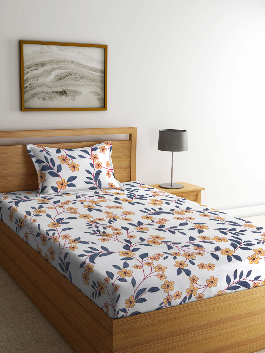 Klotthe Multicolor Floral 300 TC Cotton Blend Single Bedsheet with Pillow Cover