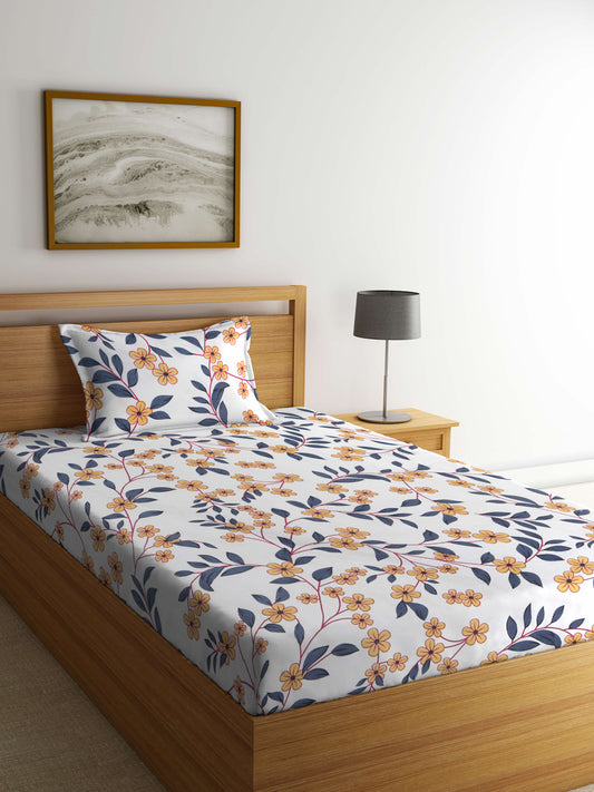 Klotthe Multicolor Floral 300 TC Cotton Blend Single Bedsheet with Pillow Cover