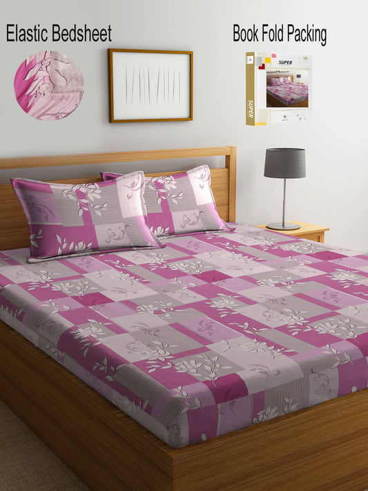 Klotthe Multicolor Floral 400 TC Pure Cotton Fitted Double Bedsheet Set in Book Fold Packing