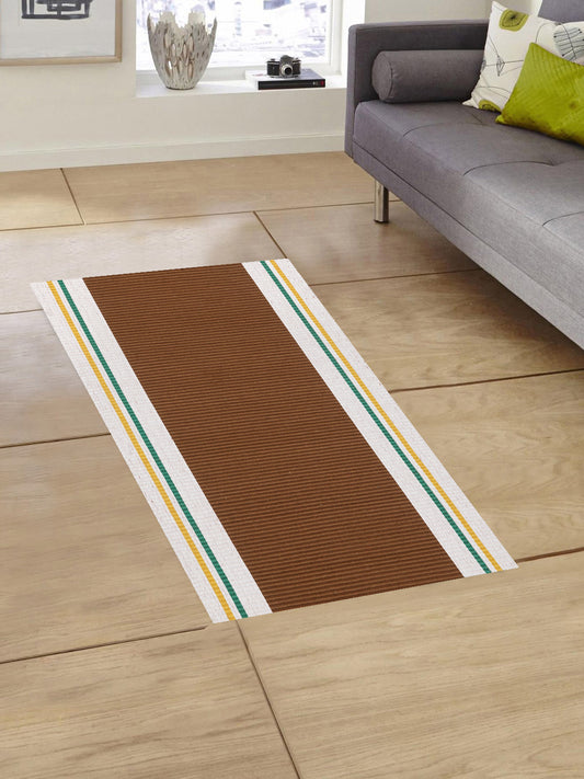 KLOTTHE Set of Two Brown Cotton Striped Floor Mats & Dhurries 50X120 cm