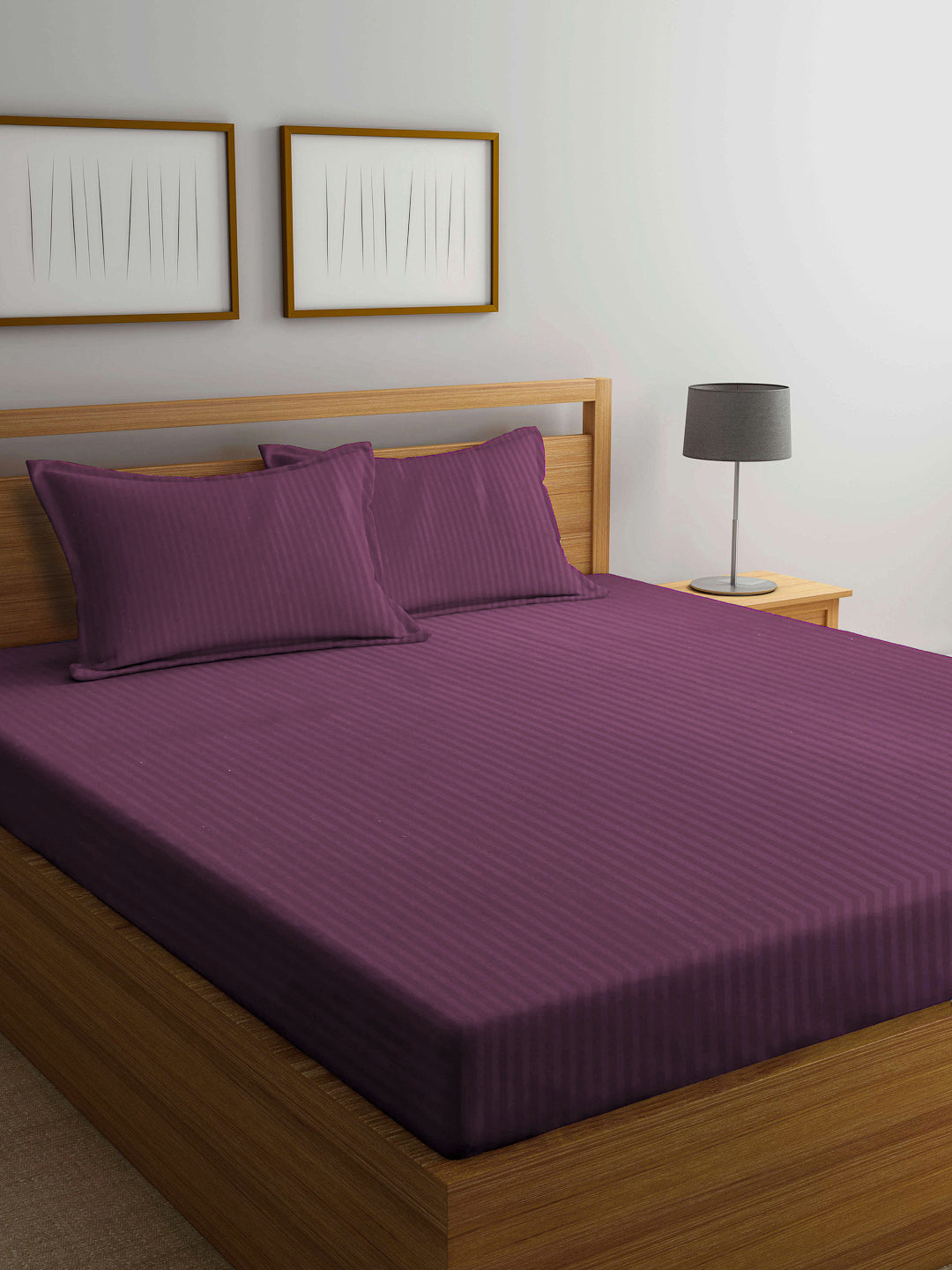 Klotthe Magenta Cotton Blend Double Bed Sheet with 2 Pillow Covers