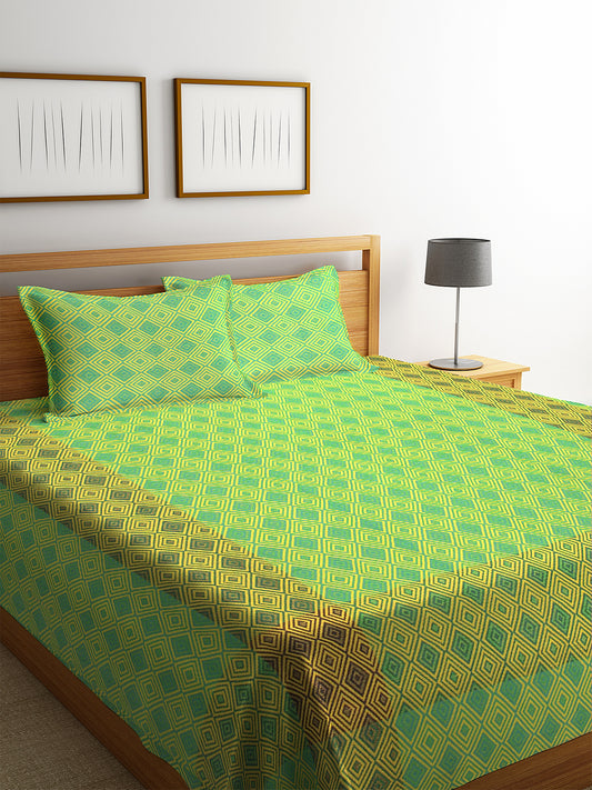 KLOTTHE Multi Cotton Woven Design Double King Bed Cover With 2 Pillow Covers (250X225 cm)