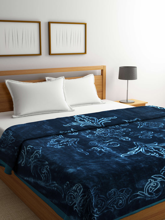 Klotthe Unisex Blue Floral Heavy Winter 1000 GSM Double Bed Blanket