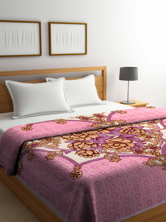 Klotthe Unisex Pink Floral Mild Winter 800 GSM Double Bed Blanket