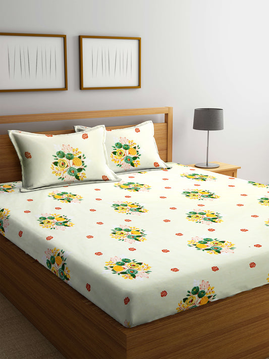 Klotthe Multi Floral 210 TC Polycotton Bedsheet with 2 Pillow Covers