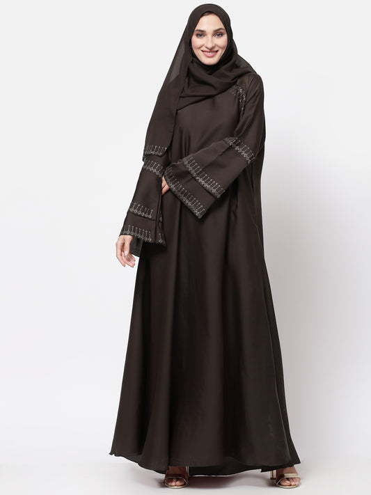 Klotthe Women Brown Embellished Burqa With Scarves