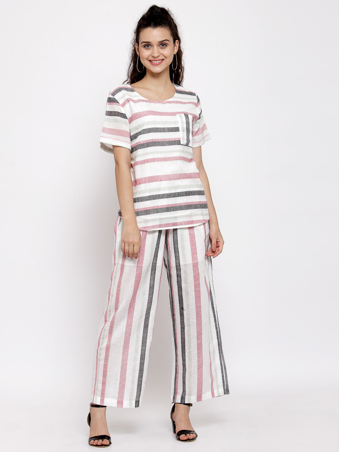KLOTTHE Multicolor Stripe Printed A- Line Dress with Bottom
