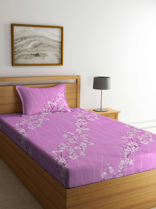 Klotthe Multicolor Floral 400 TC Pure Cotton Single Bedsheet with Pillow Cover