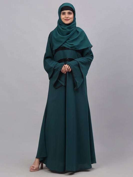 Klotthe Women Turq Embellished Burqa With Scarves