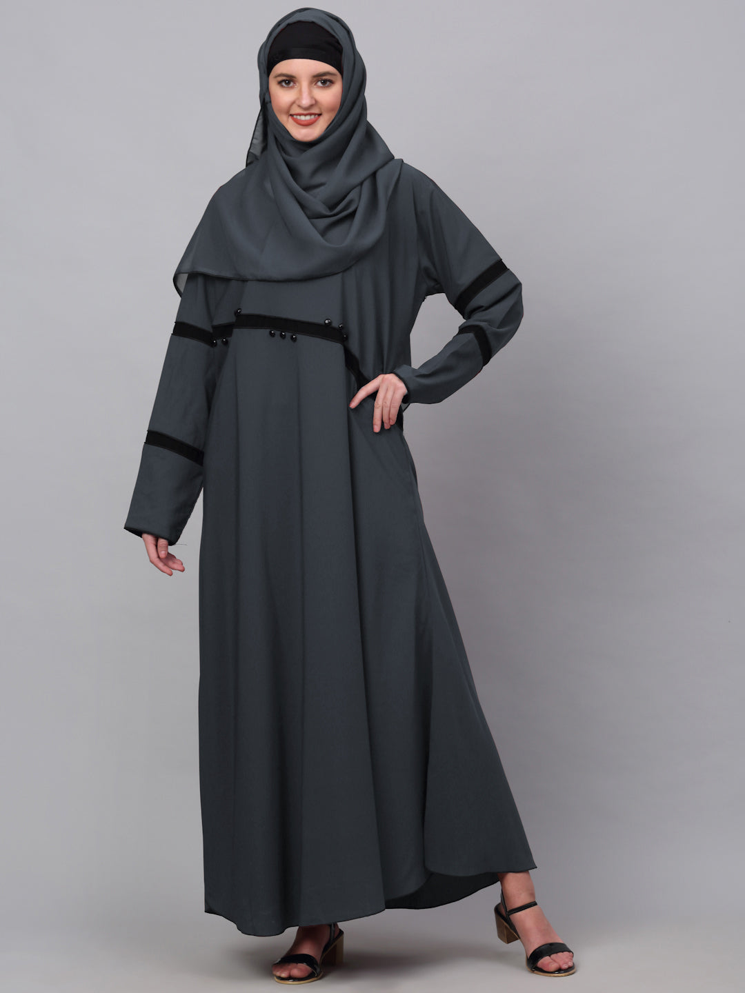 Klotthe Women Grey Embellished Burqa With Scarves