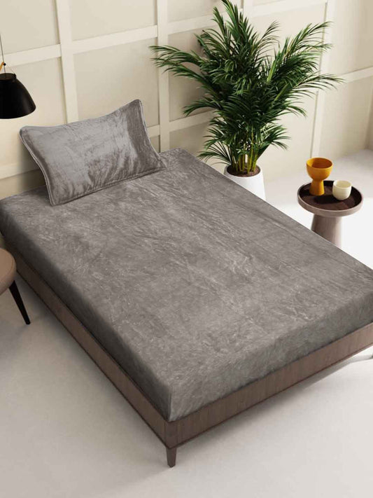 Klotthe Brown Solid Woolen Single Bed Sheet with Pillow Cover