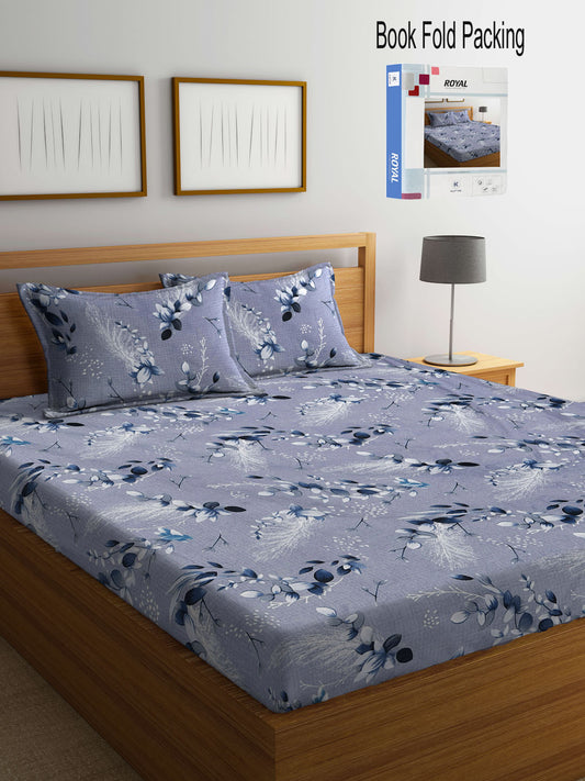 Klotthe Multi Floral 300 TC Cotton Blend Double Bed Sheet with 2 Pillow Covers in Book Fold Packing