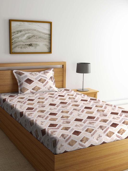 Klotthe Multicolor Geometric 400 TC Pure Cotton Fitted Single Bedsheet with Pillow Cover