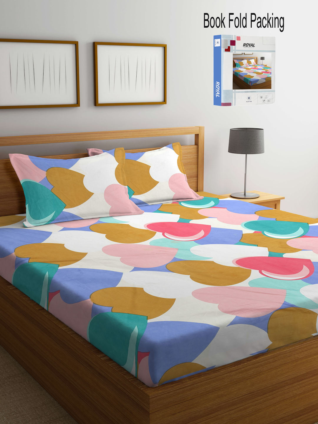 Klotthe Multi Abstract 300 TC Cotton Blend Double Bed Sheet with 2 Pillow Covers in Book Fold Packing