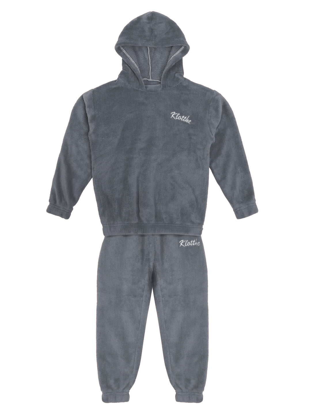 Klotthe Unisex Kids Grey Solid Wool Blend Night Suit