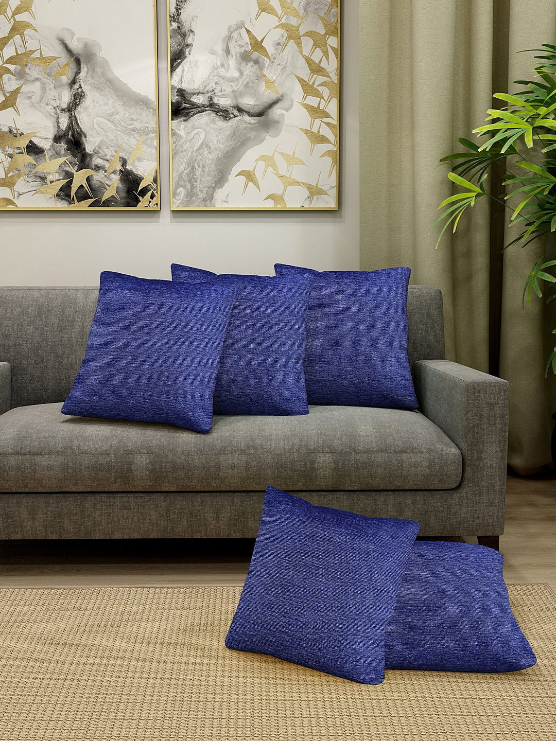 KLOTTHE Set of 5 Blue Polycotton Solid Cushion Covers (40X40 cm)