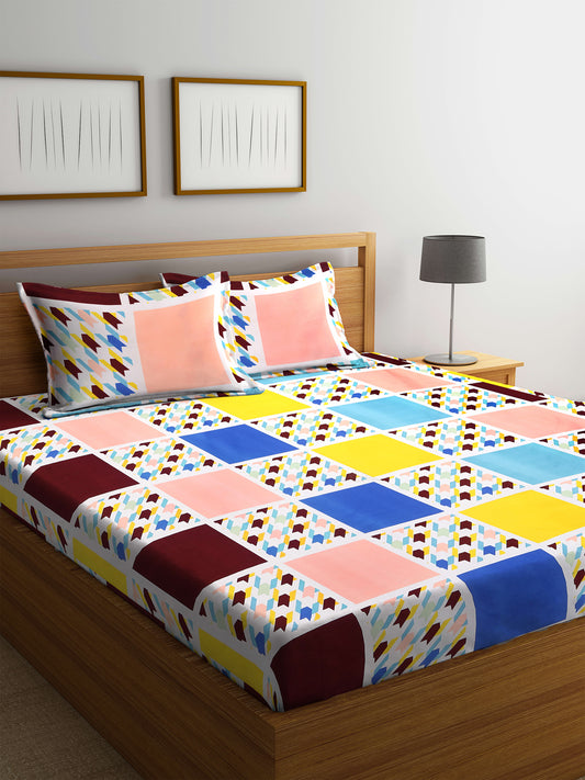 Klotthe Multi Geometric 210 TC Polycotton Bedsheet with 2 Pillow Covers