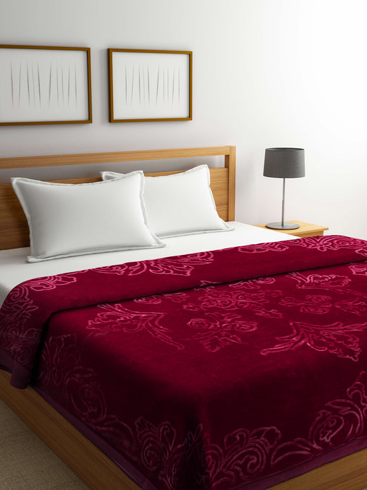 Klotthe Unisex Maroon Floral Heavy Winter 1000 GSM Double Bed Blanket