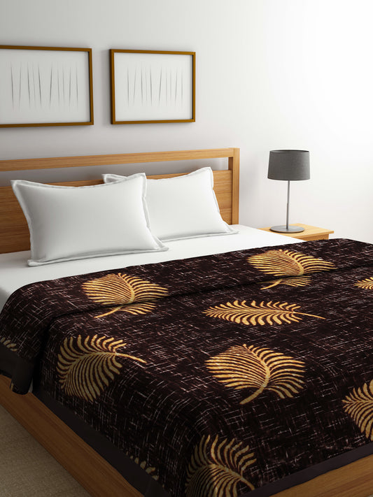 Klotthe Unisex Brown Floral Heavy Winter 1000 GSM Double Bed Blanket
