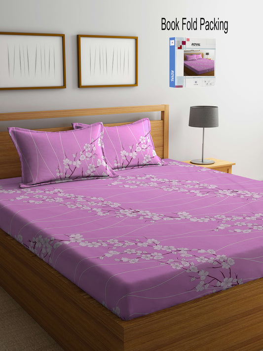 Klotthe Multicolor Floral 400 TC Pure Cotton Double Bedsheet Set in Book Fold Packing