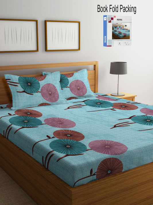 Klotthe Multi Floral 300 TC Cotton Blend Double Bed Sheet with 2 Pillow Covers in Book Fold Packing