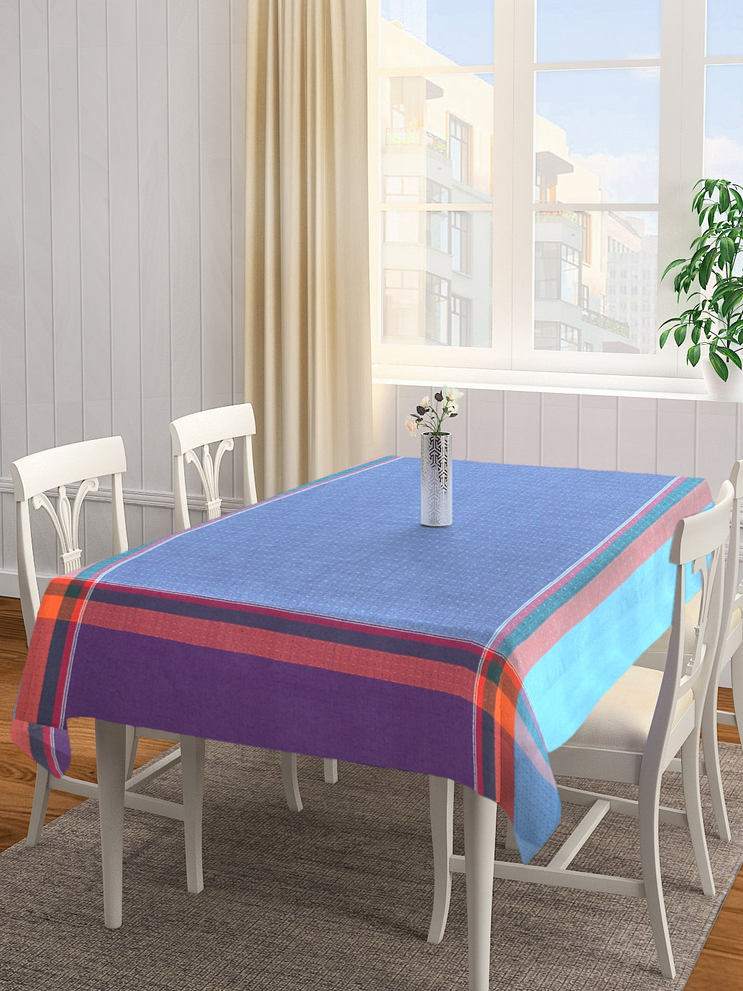 Klotthe Blue Cotton Solid Table Cover