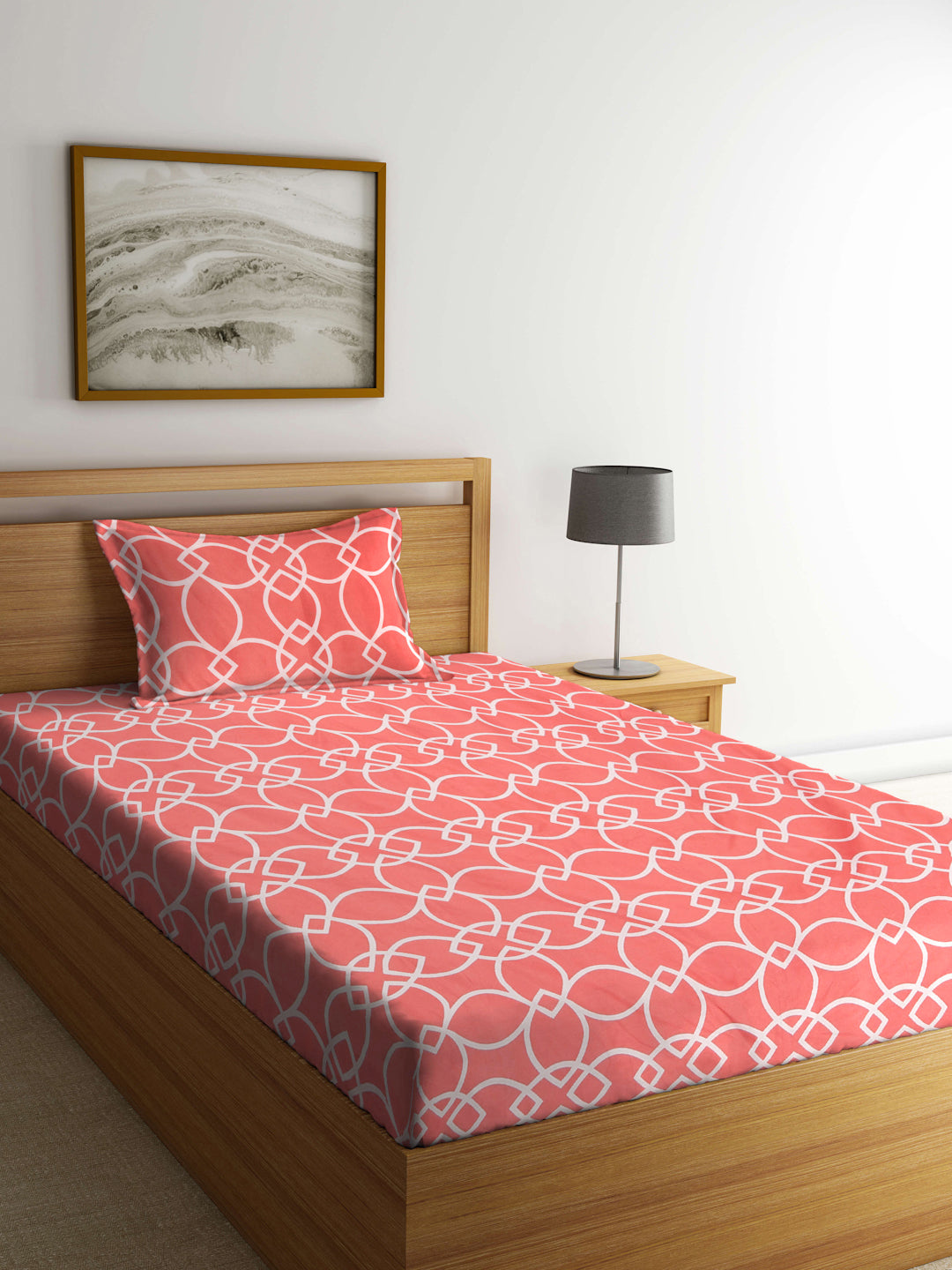 Klotthe Multi Geometric 300 TC Cotton Blend Single Bedsheet with Pillow Cover