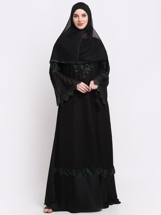 Klotthe Women Black Solid Burqa With Scarf