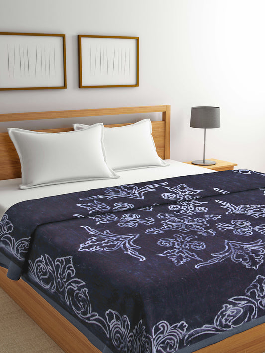 Klotthe Unisex Purple Floral Heavy Winter 1000 GSM Double Bed Blanket