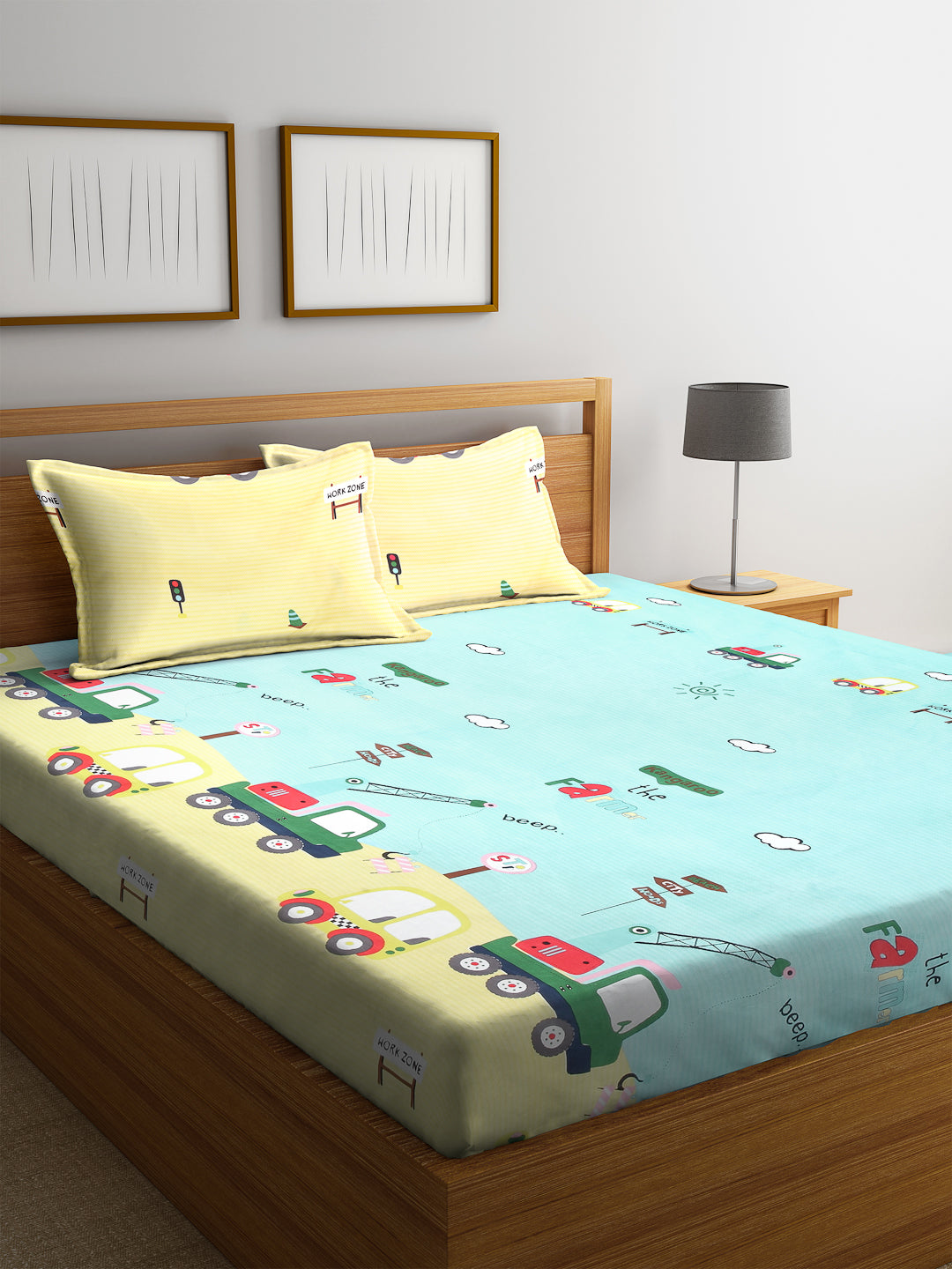 Klotthe Multicolor Cartoon Characters 210 TC Cotton 1 King Bedsheet with 2 Pillow Covers