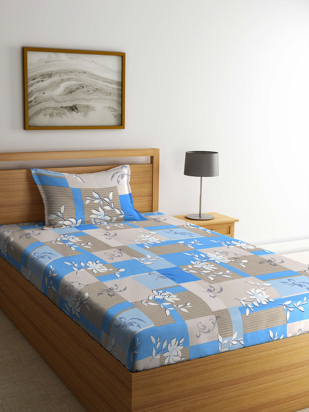 Klotthe Multicolor Floral 400 TC Pure Cotton Fitted Single Bedsheet with Pillow Cover