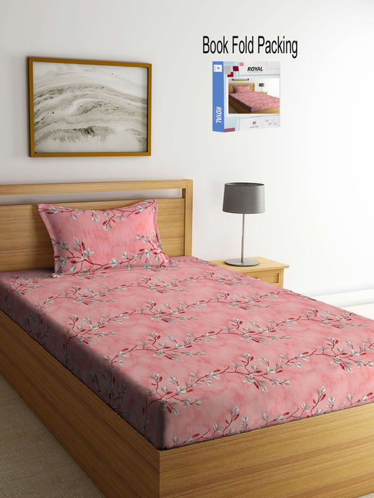 Klotthe Multicolor Floral 400 TC Pure Cotton Single Bedsheet Set in Book Fold Packing