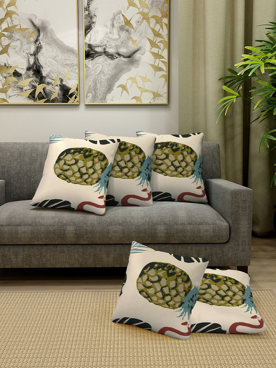 Klotthe OffWhite Cotton Embellished Set of 5 Cushion Cover (30X30 cm)